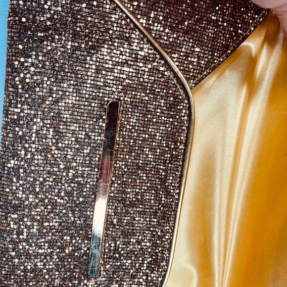 Vintage Gold Sparkle Clutch – 1990s – Satin Lining – Elegant Evening Bag - Picture 5 of 8